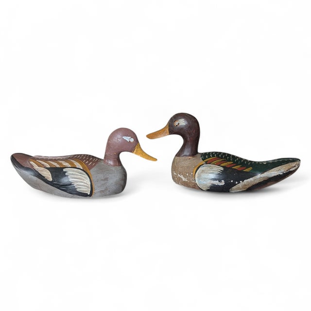 Early 20th Century Antique Hand Painted Wooden Duck Decoys Made in Spain - A Pair For Sale - Image 5 of 18