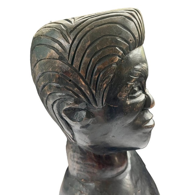 Vintage Hand-Carved Wooden Bust Sculpture Signed Roy • Fine Arts Decor For Sale In Miami - Image 6 of 10