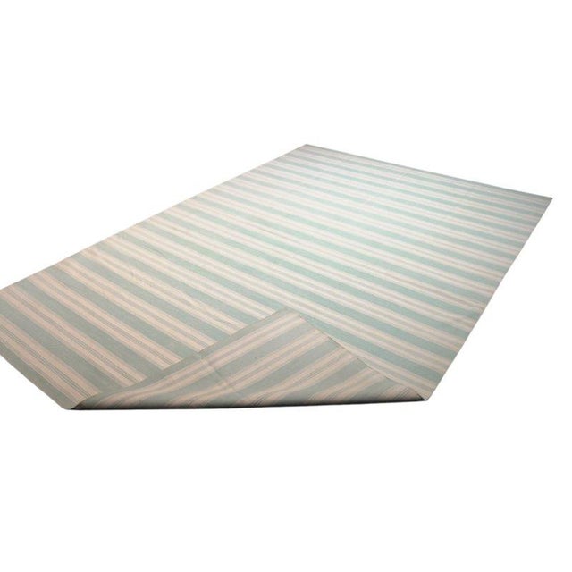 Rug & Kilim Vintage Dhurrie Rug in Blue With Stripes, From Rug & Kilim For Sale - Image 4 of 6