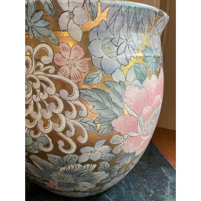 1970s Chinoiserie Pink & Teal Ceramic Vases- a Pair For Sale - Image 4 of 7