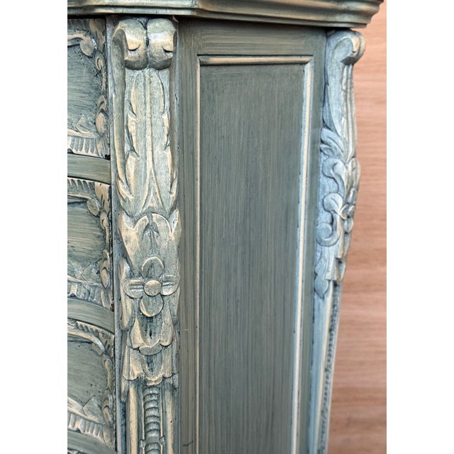 Turquoise 1950s Pair of Solid Wood Carved Turquoise Nightstands With Five Drawers, Signed For Sale - Image 8 of 13