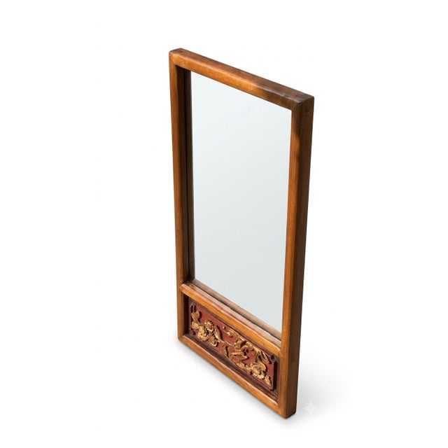 1950s Stunning Vintage Mid-Century Chinese Gilt & Red Lacquer Hand-Carved Chinoiserie Wall Mirror - Hollywood Regency Style For Sale - Image 5 of 7