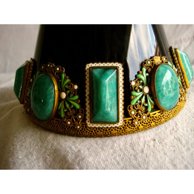 1920s Art Deco Heinrich Hoffman Style Glass Jeweled Perfume Bottle For Sale - Image 4 of 9