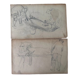 Heinrich Pforr, 4 Drawings on 2 Sheets Home Slaughter of a Pig, Pencil For Sale