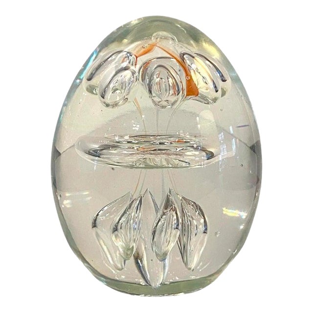 1980s Clear Hand Blown Art Glass Paperweight For Sale