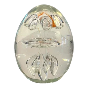 1980s Clear Hand Blown Art Glass Paperweight