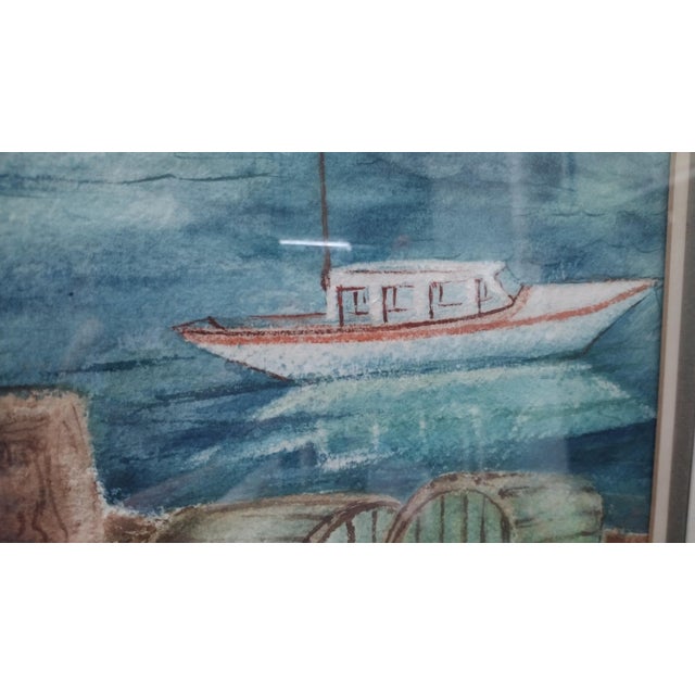 Late 20th Century Maxwell Mandell Fishing Cove Watercolor Painting For Sale - Image 9 of 10