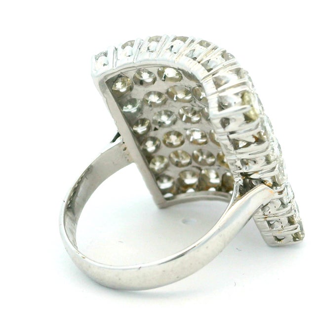 Metal Vintage 4 Carat Diamond 18k White Gold Wide Bombe Cocktail Ring, Size 6.75 For Sale - Image 7 of 12