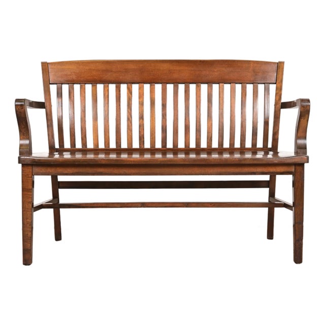 Antique Arts & Crafts Solid Walnut Lawyer's Bench, Circa 1920s For Sale