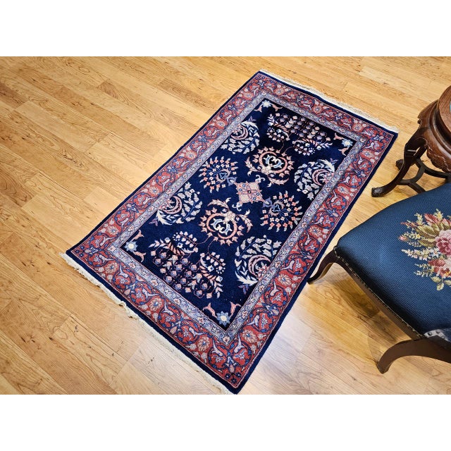 Vintage Sarouk Area Rug, Hand-Knotted Wool, Allover Floral Pattern, Navy & Red, 3x5 For Sale - Image 10 of 11