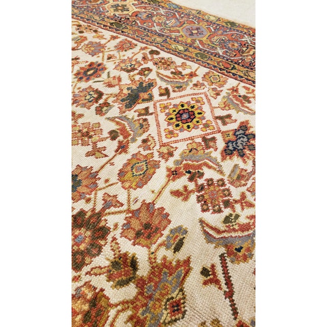 Antique Persian Sultanabad, Wool Handmade Beige, Gold, Navy and Red Oriental Rug For Sale - Image 4 of 9