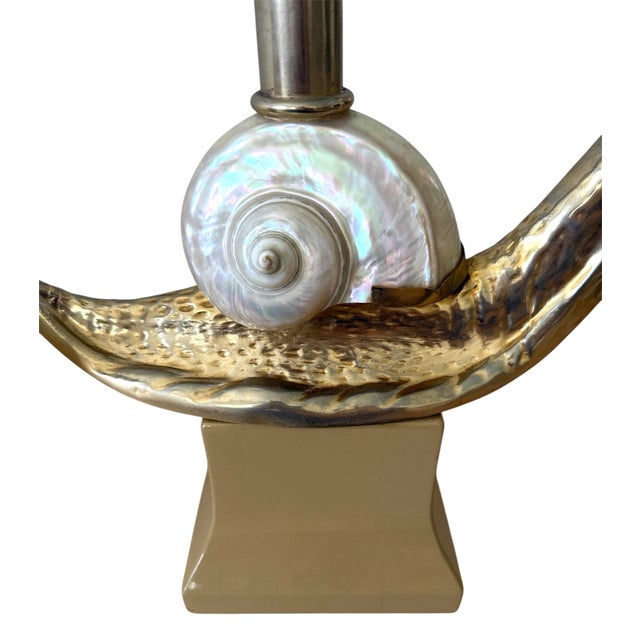 Gabriella Crespi Pair Italian Brass Snail Shell Lamps For Sale - Image 4 of 12