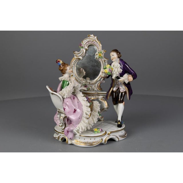 Ceramic German Rococo Porcelain Figurine Couple at a Dressing Table, 1950s For Sale - Image 7 of 18