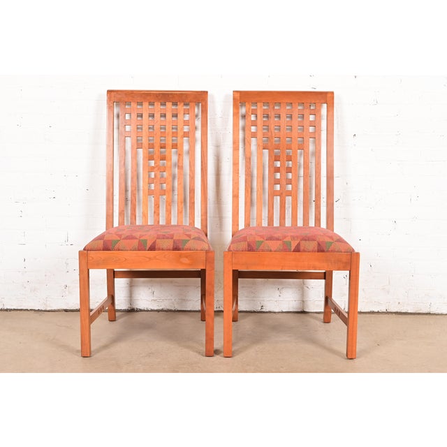 Stickley Mission Arts & Crafts Cherry Wood Side Chairs or Dining Chairs in the Manner of Frank Lloyd Wright, Pair For Sale - Image 14 of 14