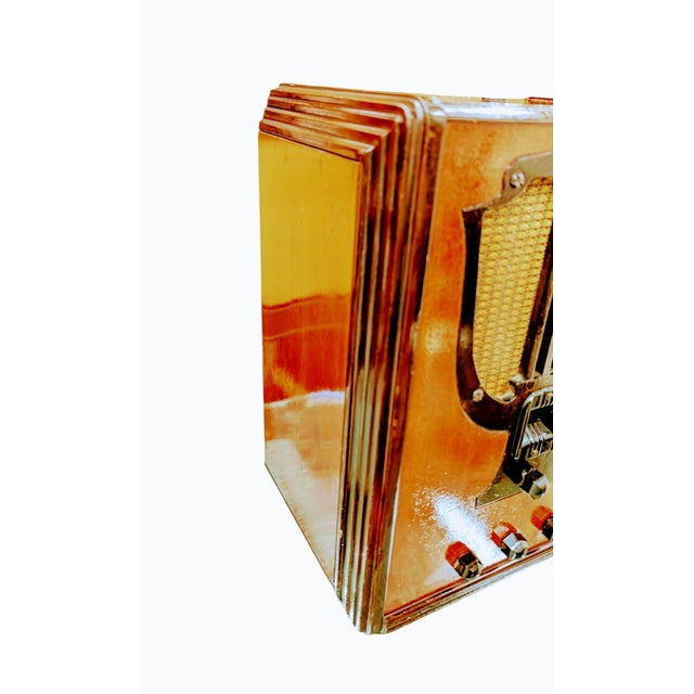Mid-Century Modern Vintage Philco Tombstone Tube Radio Lyre Shaped 1935 For Sale - Image 3 of 6