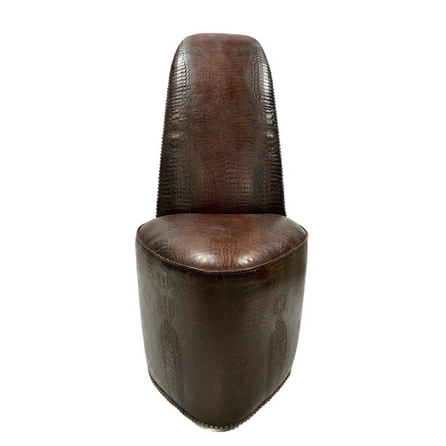 Rare Corner Chair in the shape of a "Heel." Custom-made in Real Leather embossed with an Alligator-print, with French...