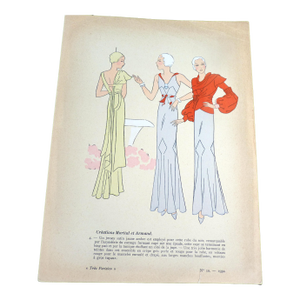 1932 Art Deco Fashion Pochoir "Trés Parisien" No. 10 Paris Designer Martial & Armand Matted 11" X 14"