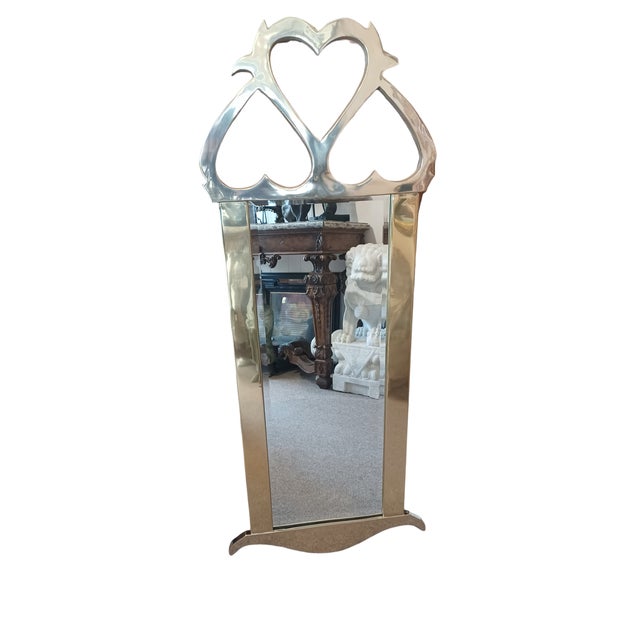 Vintage Italian Modernist Cast Brass Heart Mirror For Sale - Image 4 of 4