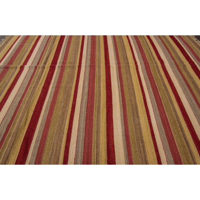 Textile Modern Flatweave Kilim Wool Rug With Multicolor Striped Design For Sale - Image 7 of 9