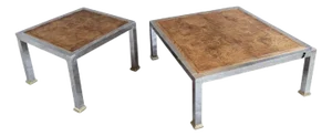 Mid Century Modern Burl Olive Wood Coffee & Side Tables by Rowe - Set of 2