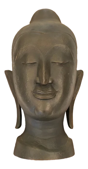 Striking Bronze Bust of Buddha on Walnut Plaque