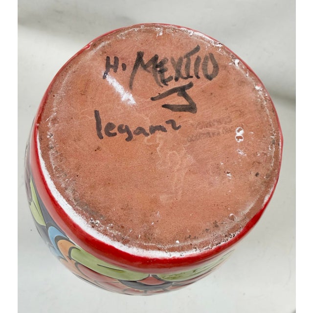 Ceramic Hand Painted Colorful Talavera Vase Mexico Pottery 14” Signed J Leganz For Sale - Image 7 of 7