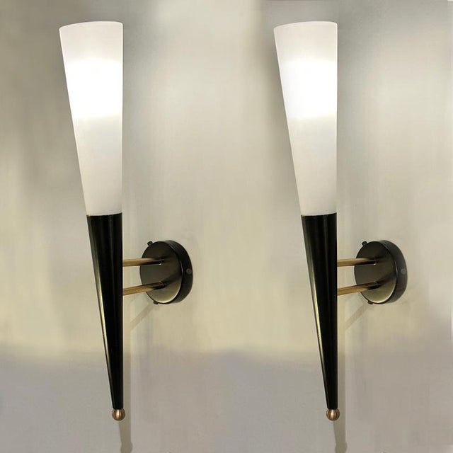 Black Opaline Glass and Metal Wall Lights, 1960s, Set of 2 For Sale - Image 8 of 10