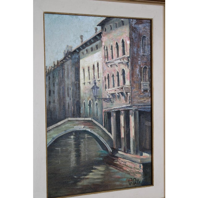 Original Signed Venice Italy CItyscape Oil Painting/ Carved Gold Frame For Sale - Image 4 of 5