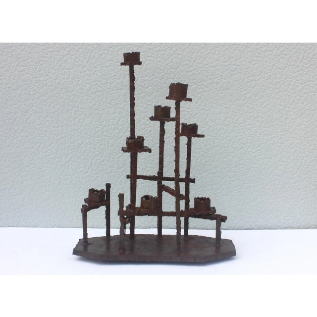Metal Paul Evans Attributed Welded Steel Brutalist Candlesticks For Sale - Image 7 of 12