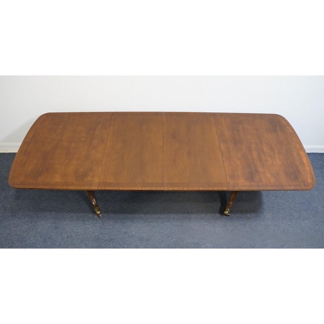 Late 20th Century Henredon Furniture Banded Mahogany Traditional Duncan Phyfe Style 115" Double Pedestal Dining Table For Sale - Image 5 of 11