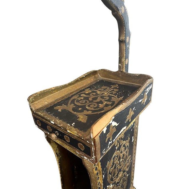 Beautiful hand-painted telephone holder with storage. The holder has four legs, a small red pattern-lined drawer, and...