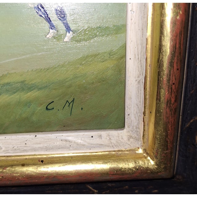 C.M., Tennisspieler aus der Zeit, 1890s, Oil Painting on Copper Plate, Copper & Paint & Spruce For Sale - Image 3 of 5