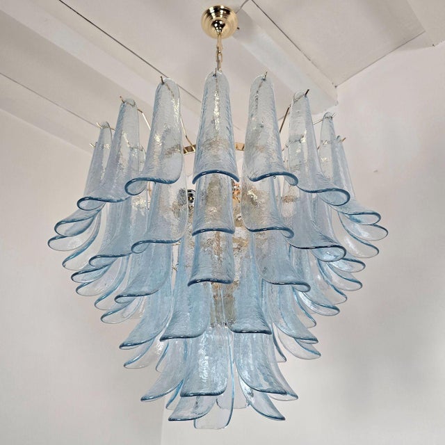 1980s 1980s Mid Century Modern Blue Murano Glass Petal Chandelier For Sale - Image 5 of 14