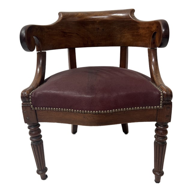 Empire Style Desk Chair in Mahogany and Veneer, 19th Century For Sale