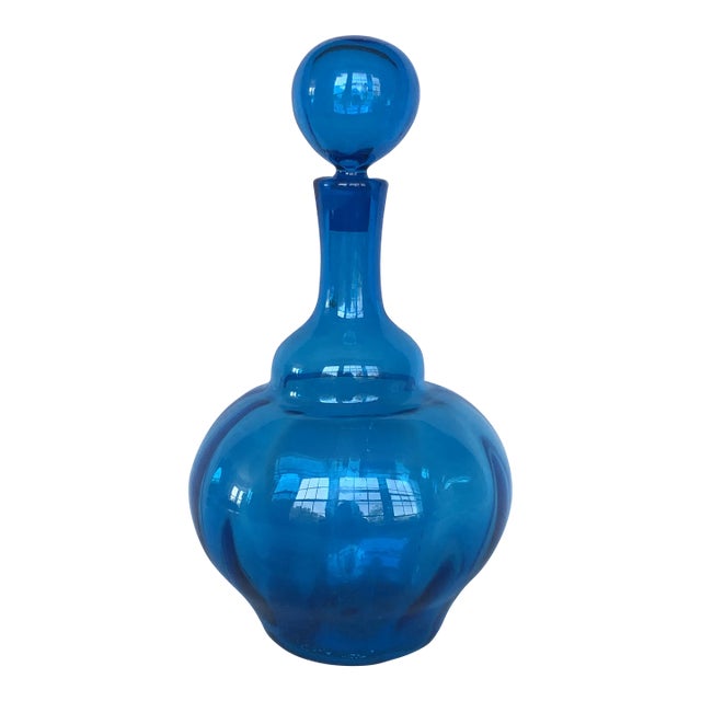 Mid Century Modern Hand Blown Art Glass Decanter For Sale