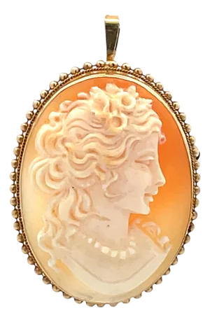 Vintage Signed Cameo Pendant & Brooch in 14k Yellow Gold