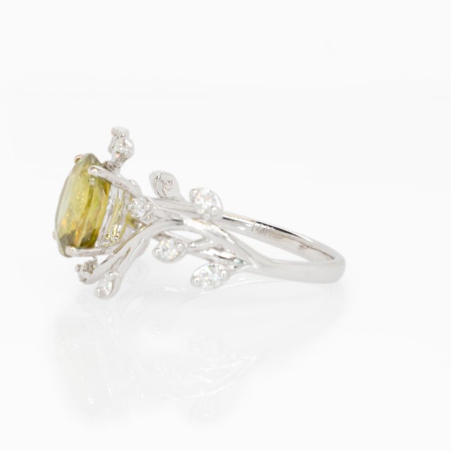 2.4ct Leafy Vine Design Sphene Ring With Natural Diamonds: Solid 14k Gold, 8x6mm For Sale In Columbus - Image 6 of 7