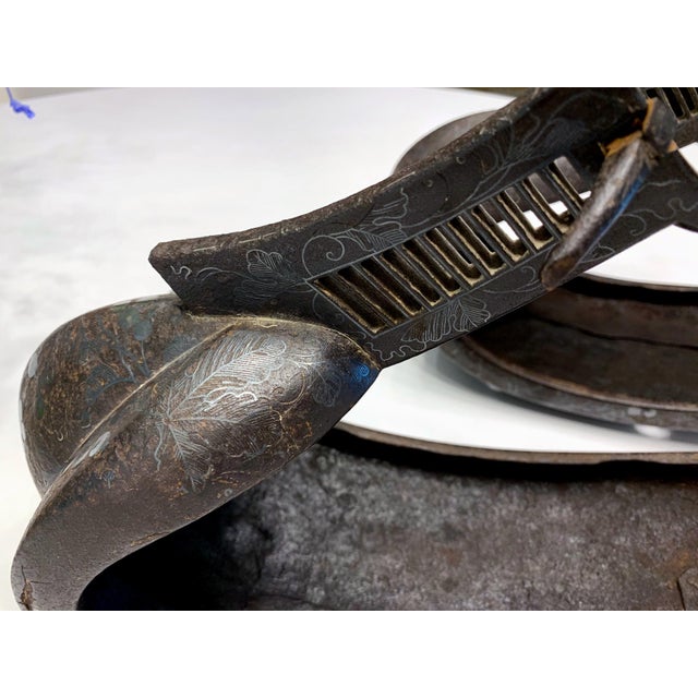 Antique Japanese Iron Stirrups with Silver Inlay Signed For Sale - Image 12 of 18