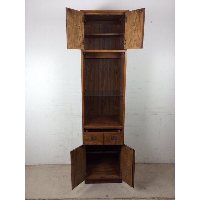 Vintage Campaign Style Tall Cabinet With Lighted Shelving by Stanley For Sale - Image 12 of 17