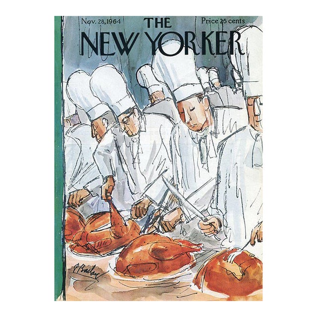 1964 Original New Yorker Magazine Cover by Perry Barlow, November 28. Thanksgiving For Sale