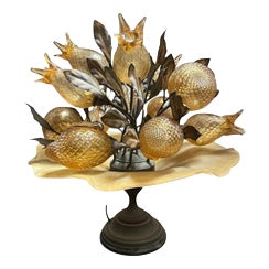 Vintage Table Lamp with Amber Glass Fruits, Italy For Sale