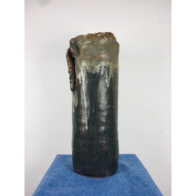 Vintage Abstract Black and Grey Glazed Ceramic Vase, 1960s For Sale - Image 4 of 9
