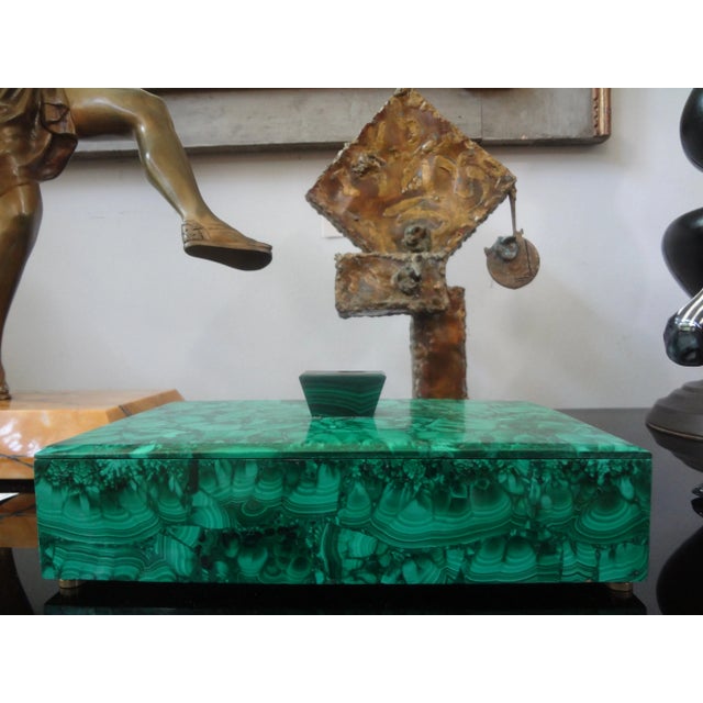 Hollywood Regency Vintage Decorative Malachite Box For Sale - Image 3 of 10