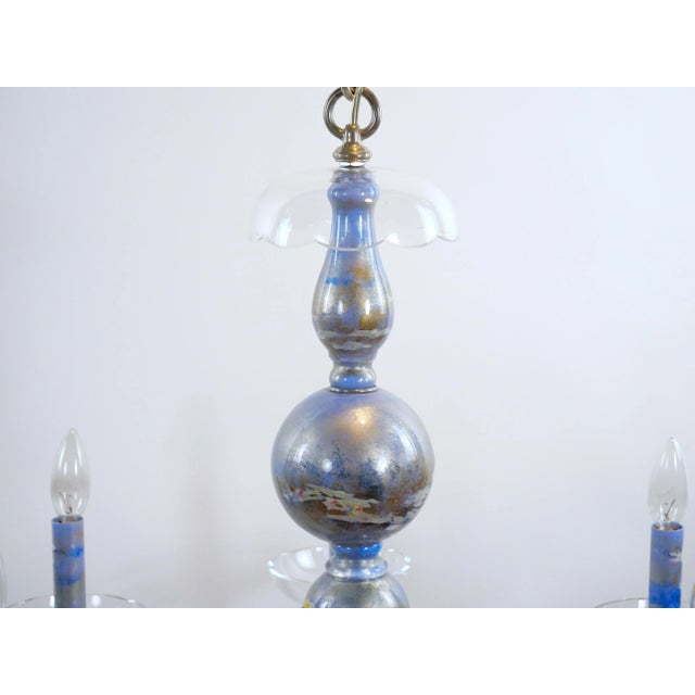 Monet Water Lilies Blue / Silvered Decoupage Glass Chandelier For Sale - Image 4 of 12