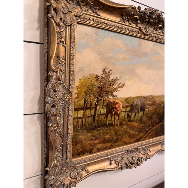 English 19th Century Oil on Canvas "Grazing Cattle" For Sale - Image 3 of 9