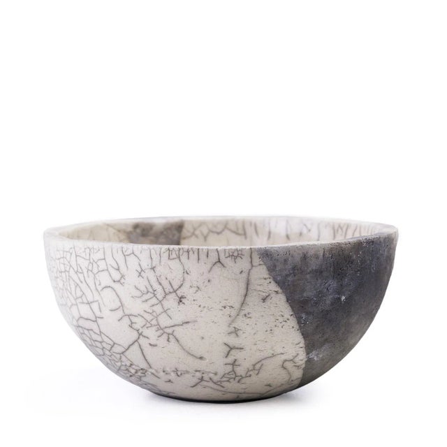 Japanese Minimalist White Crackle Raku Ceramic Bowl from Laab Milano For Sale - Image 6 of 6