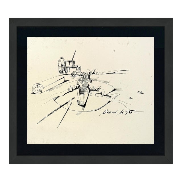 Michael Gorban, Untitled Original Drawing on Paper, Hand Signed, 14 X 15 In. Framed For Sale