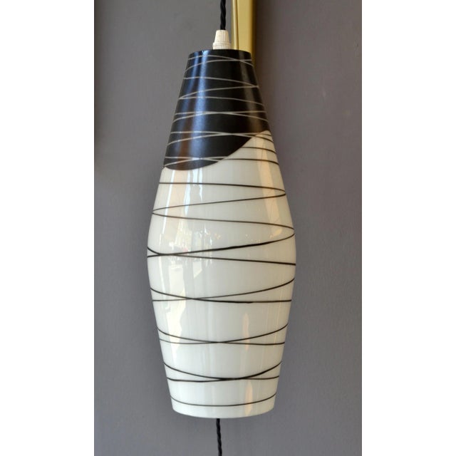 Black Mid-Century Czech Black & White Hand Painted Glass Wall Lights, Set of 2 For Sale - Image 8 of 12