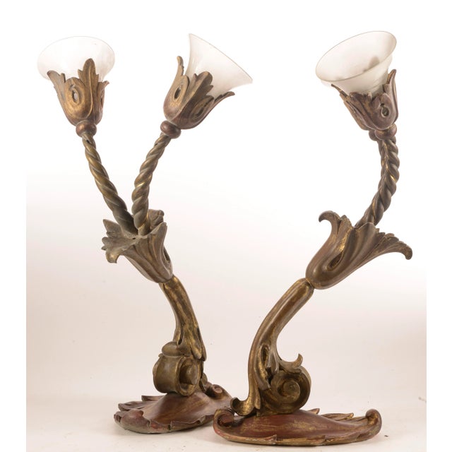 Wood Italian Giltwood Sconces, 1980s, Set of 2 For Sale - Image 7 of 10