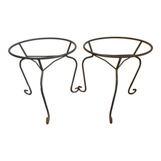 Vintage 1950s Cast Iron Metal Plant Stands / Accent Tables - a Pair For Sale